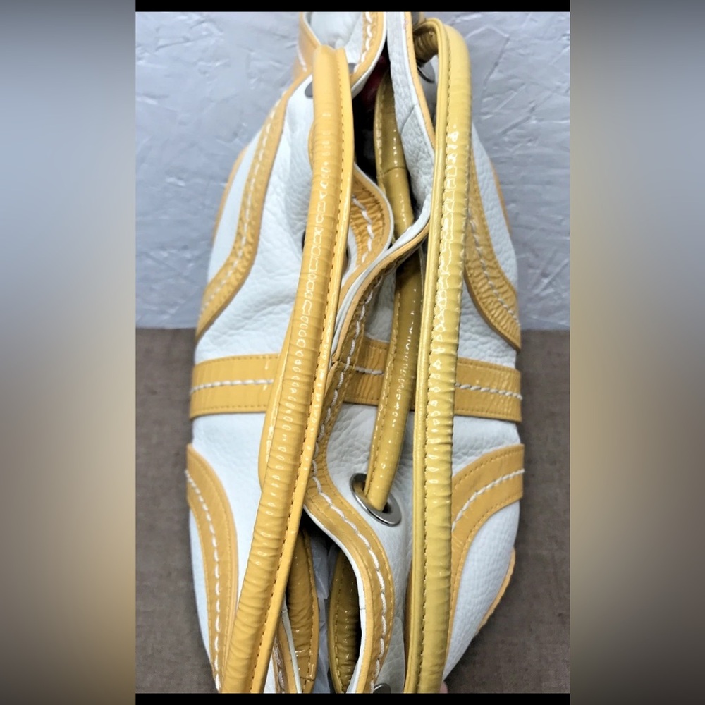 Kate Landry Yellow Patent Leather Cream Leather Top Handle Clutch Purse Handbag - Picture 8 of 16
